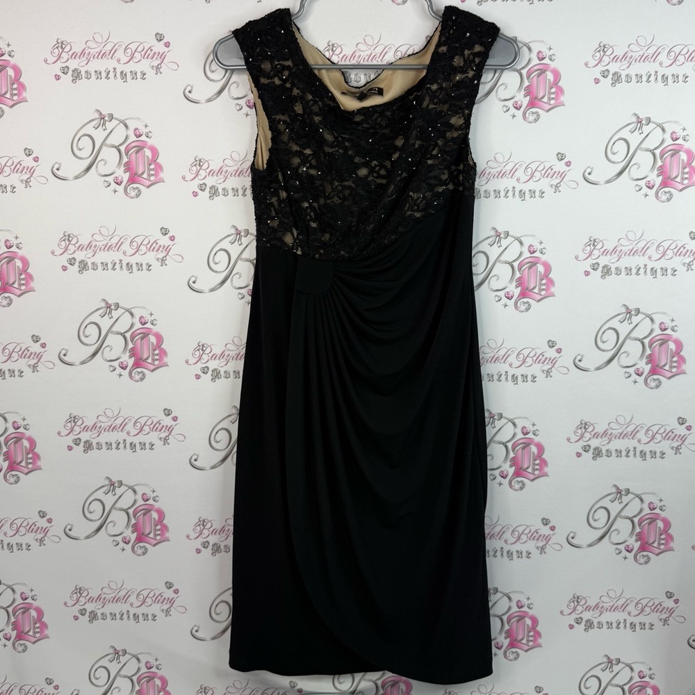 Laura dress sequins sparkly Lacie draping style Chic Black Lace Midi Dress